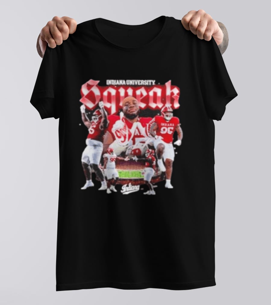 Indiana University Squeak Collage Featuring Indiana 96 Football Player In Red Uniform T-Shirt