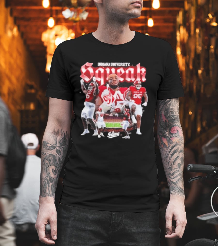 Indiana University Squeak Collage Featuring Indiana 96 Football Player In Red Uniform T-Shirt