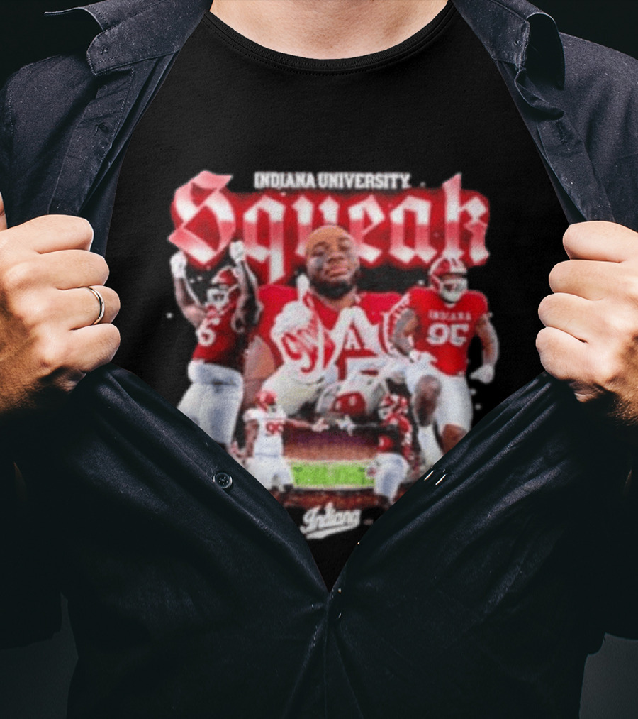 Indiana University Squeak Collage Featuring Indiana 96 Football Player In Red Uniform T-Shirt