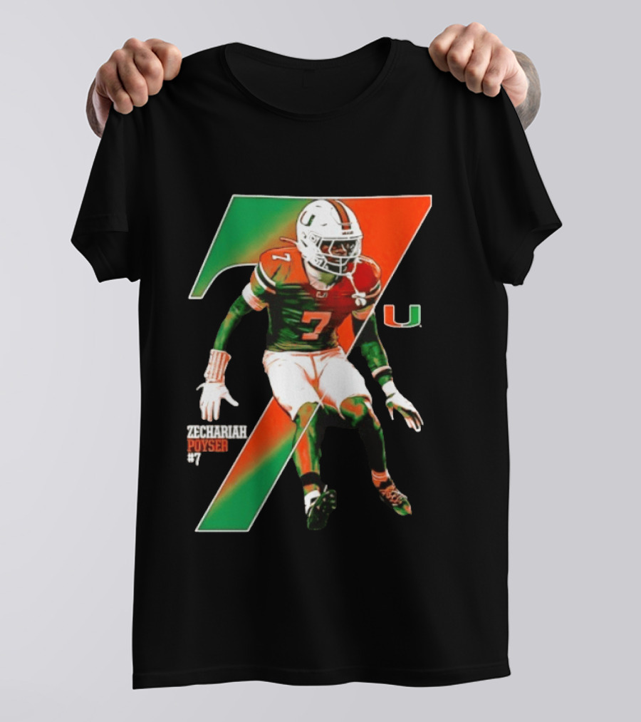 Zechariah Poyser 7 Miami Hurricanes NCAA Football Player T-Shirt
