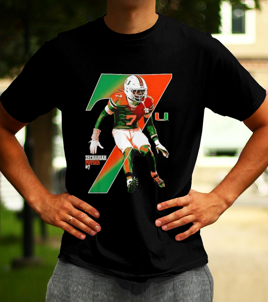 Zechariah Poyser 7 Miami Hurricanes NCAA Football Player T-Shirt