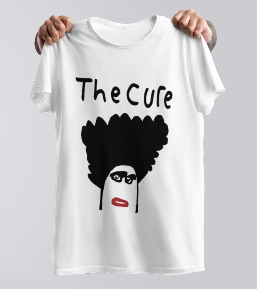 The Cure Hand Drawn Robert Smith Bold Hair Red Lips Black Glasses T-Shirt