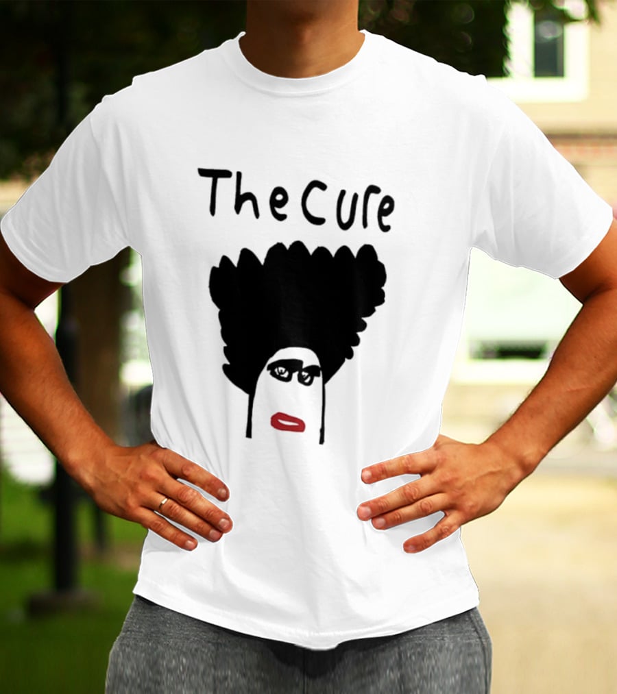 The Cure Hand Drawn Robert Smith Bold Hair Red Lips Black Glasses T-Shirt