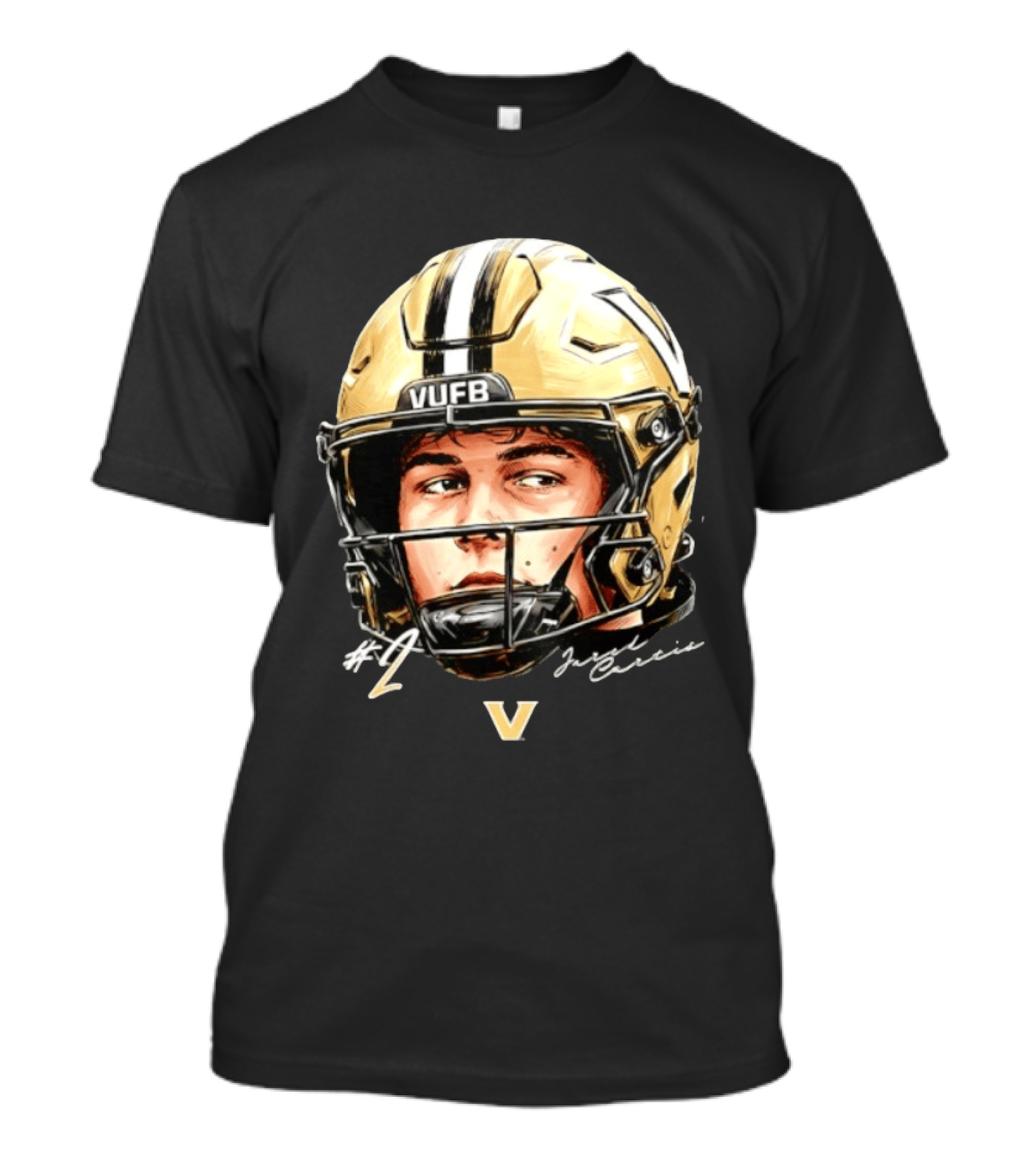 Jared Curtis 2 VUFB Vanderbilt Football Helmet T-Shirt