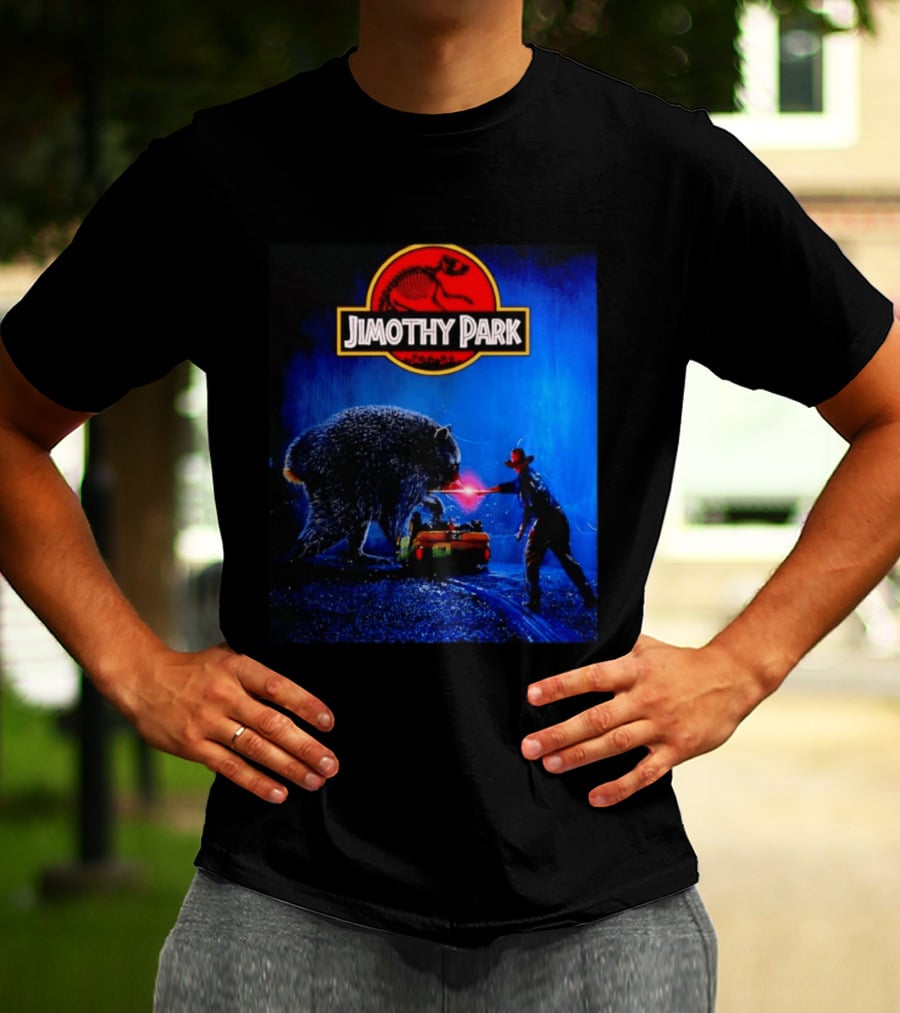 Jimothy Park Dinosaur Adventure Lampoon With Bear Scene T-Shirt