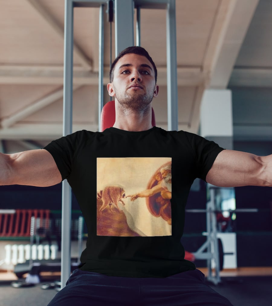 Jimothy Raccoon And The Creation Of Adam Renaissance Mashup T-Shirt