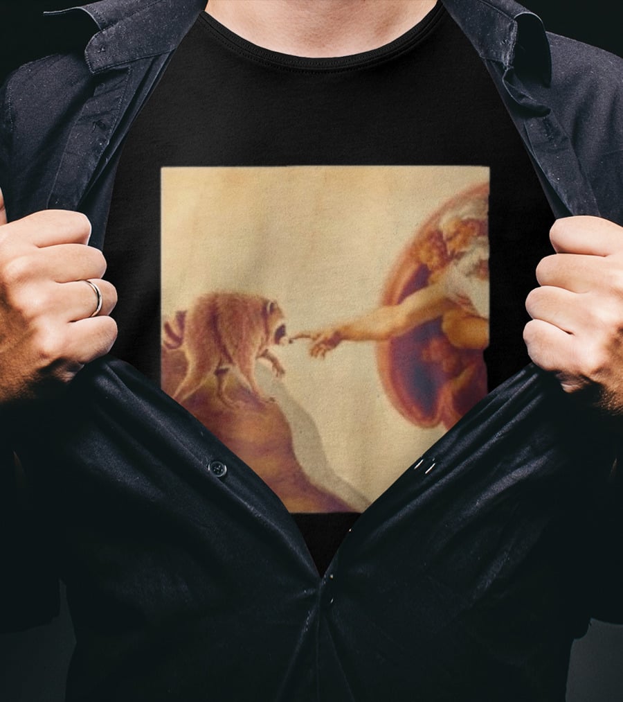 Jimothy Raccoon And The Creation Of Adam Renaissance Mashup T-Shirt