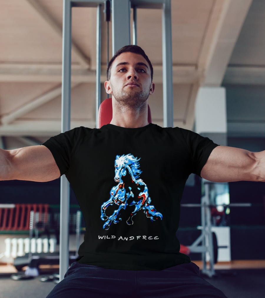 Wild Horse Wild And Free Blue Red Watercolor T-Shirt