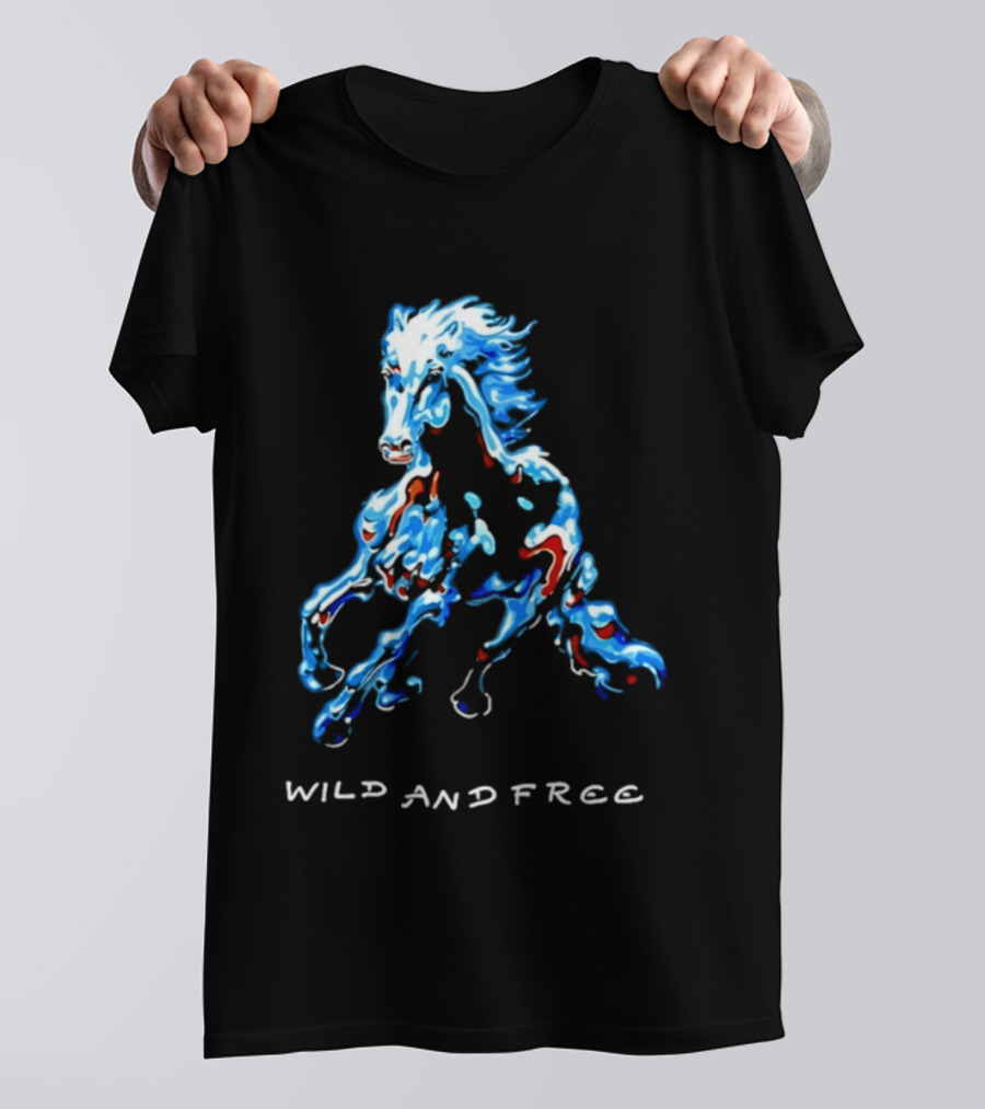 Wild Horse Wild And Free Blue Red Watercolor T-Shirt
