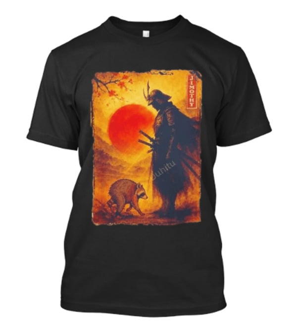 Jimothy Samurai Warrior And Raccoon Japanese Sunset T-Shirt