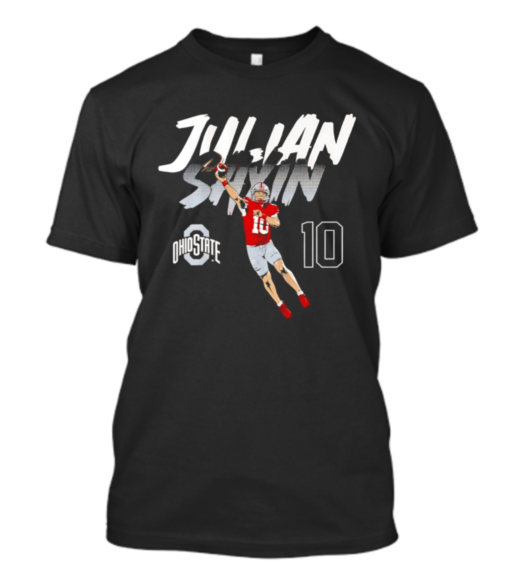 Julian Sayin Ohio State Buckeyes Number 10 Football Player Action Pose T-Shirt