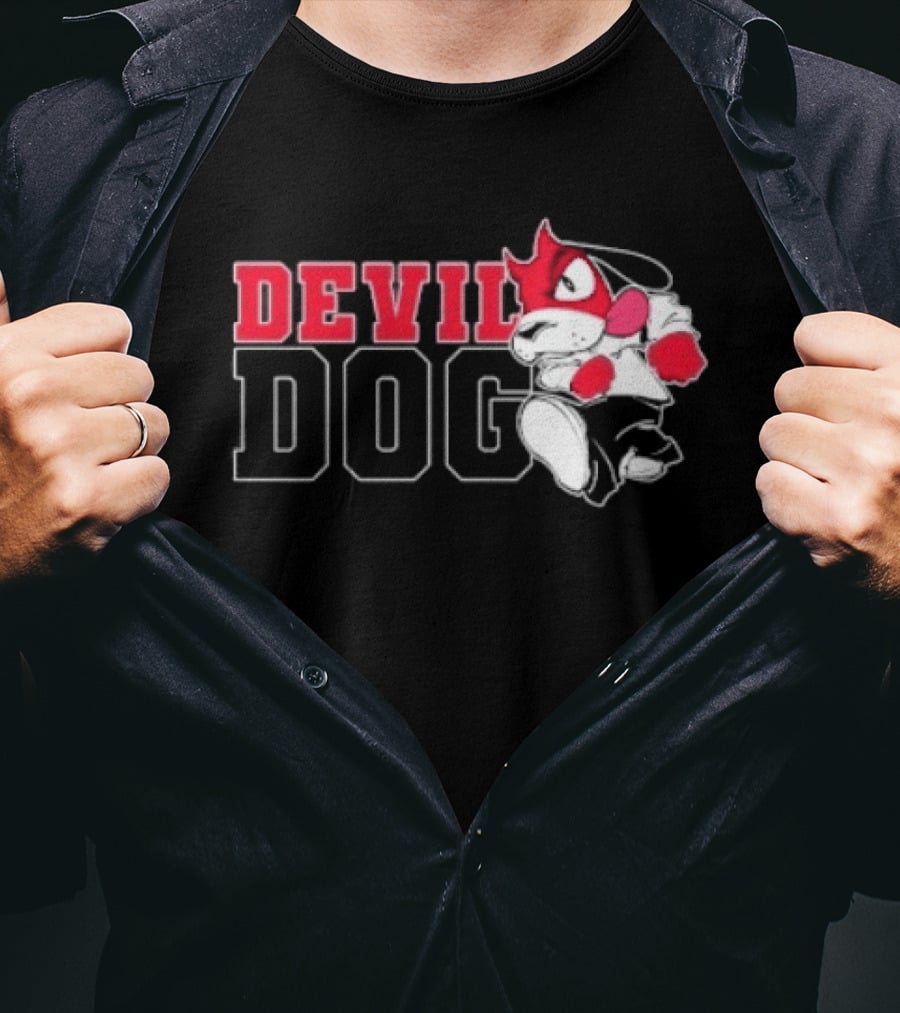 Devil Dog Cartoon Red And White T-Shirt