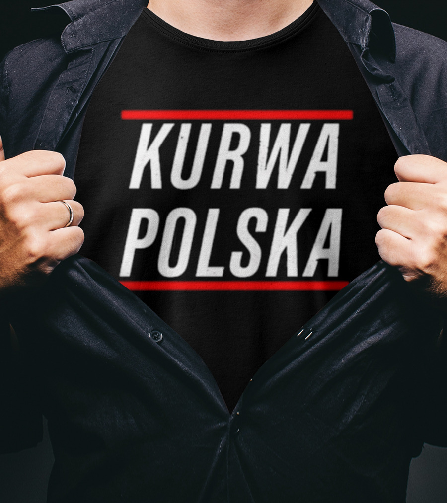 Kurwa Polska Bold White Text Design Red Lines T-Shirt