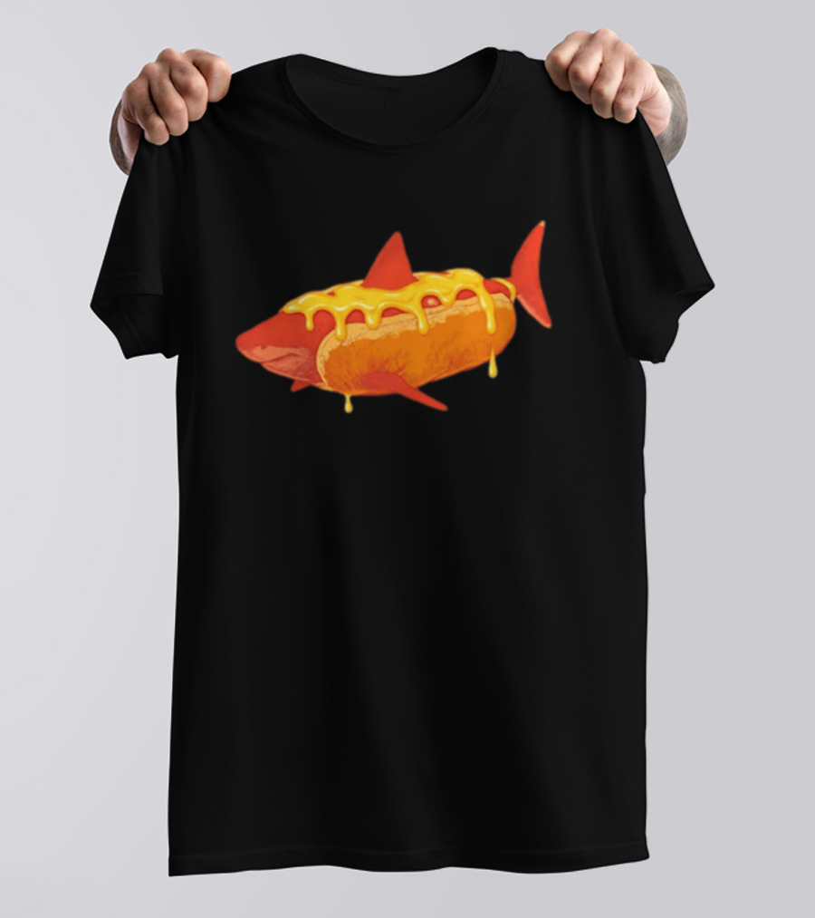 Hot Dog Shark With Melting Cheese Drizzle T-Shirt