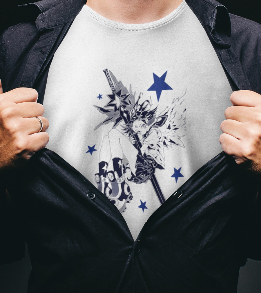 Arkestar Anime Girl Sword Wings Blue Stars T-Shirt