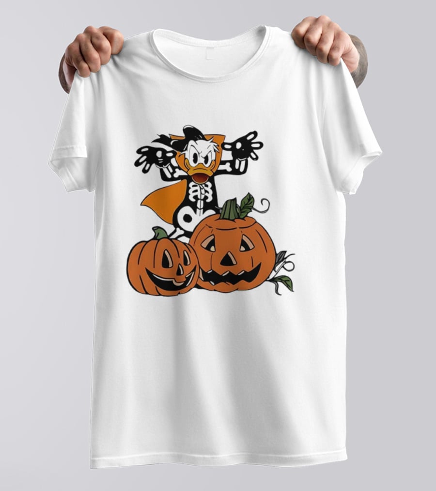 Donald Duck Skeleton Costume With Pumpkins Disney Halloween T-Shirt