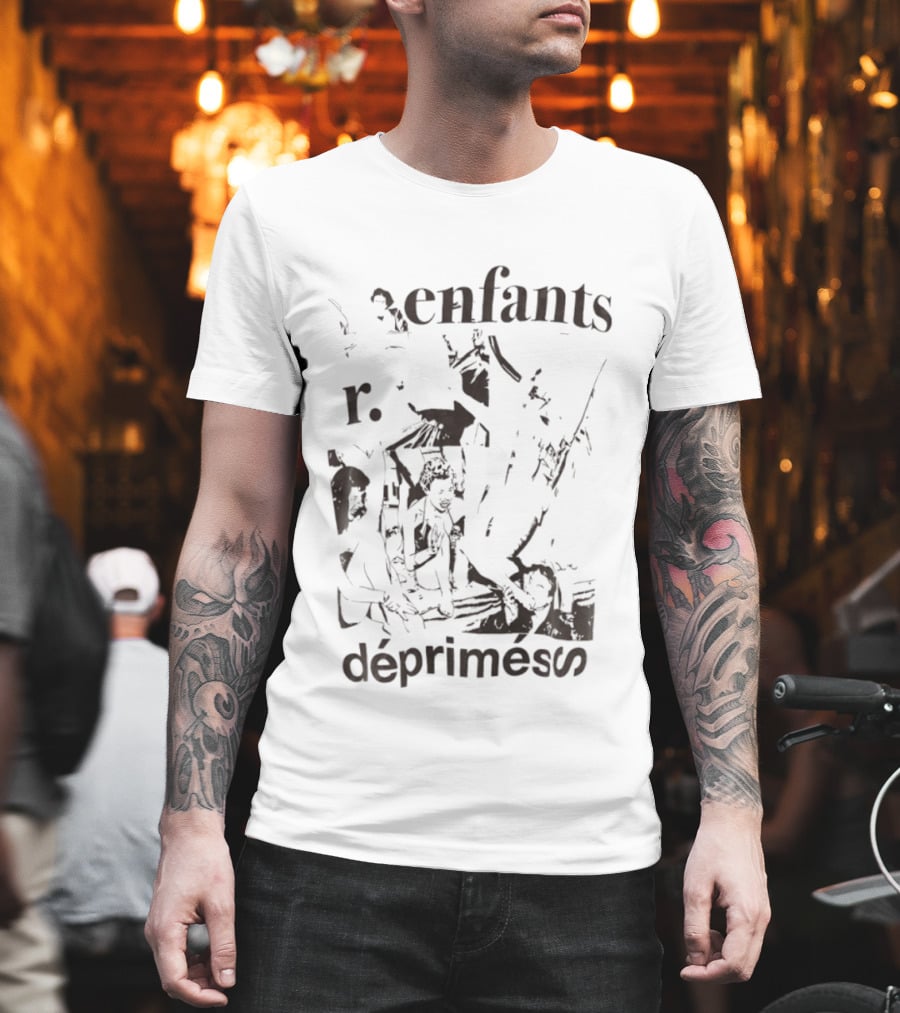 Enfants R Deprimes Monochrome Sketch Print T-Shirt