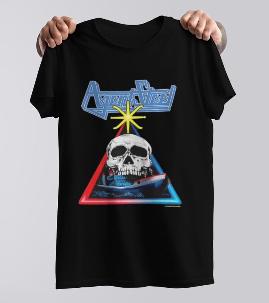 Agent Steel The Road To Atlantis Tour 1987 Skull Ship London Hamburg Two Sided T-Shirt