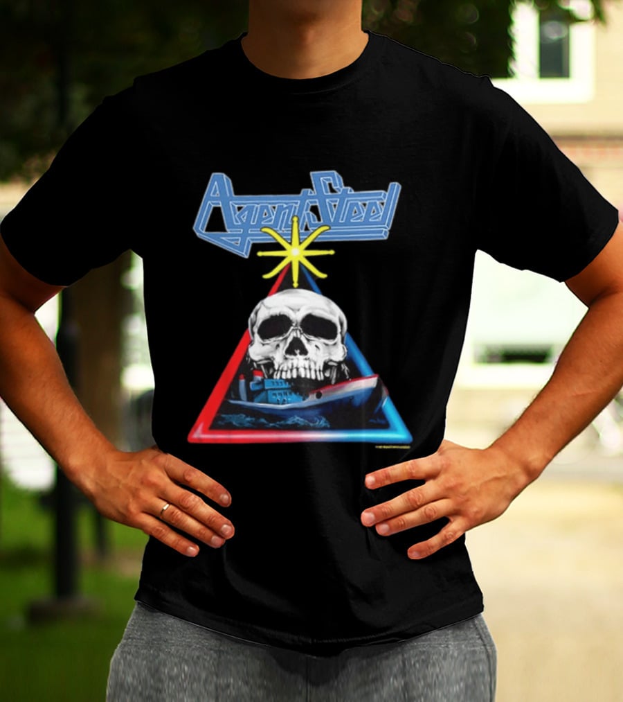 Agent Steel The Road To Atlantis Tour 1987 Skull Ship London Hamburg Two Sided T-Shirt