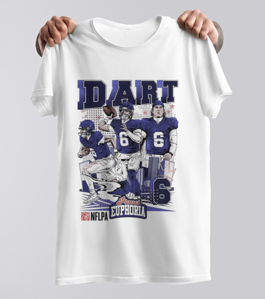 Jaxson Dart #6 New York Giants Football Comic Superpower Quarterback T-Shirt