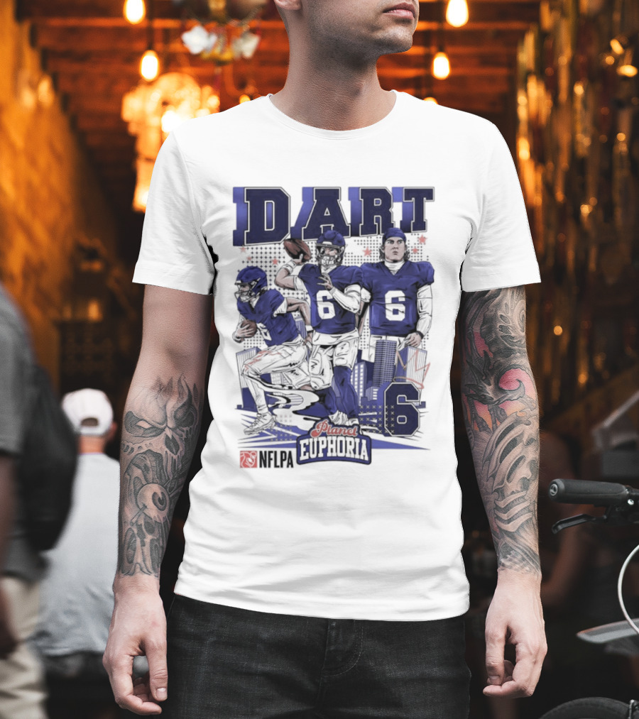 Jaxson Dart #6 New York Giants Football Comic Superpower Quarterback T-Shirt