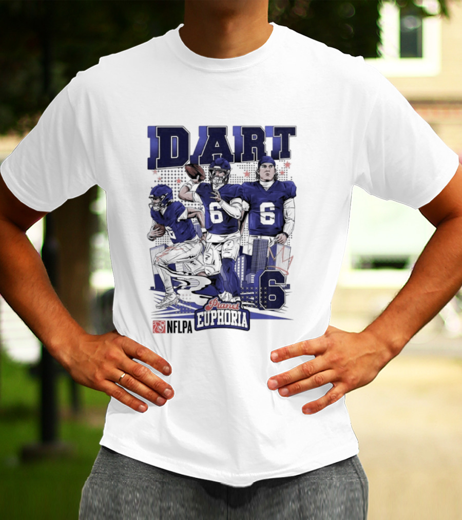 Jaxson Dart #6 New York Giants Football Comic Superpower Quarterback T-Shirt