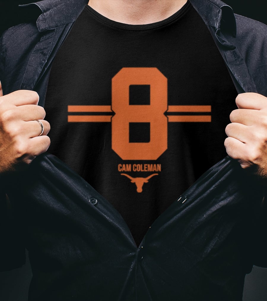 Texas Longhorns Cam Coleman Number 8 NCAA Football T-Shirt
