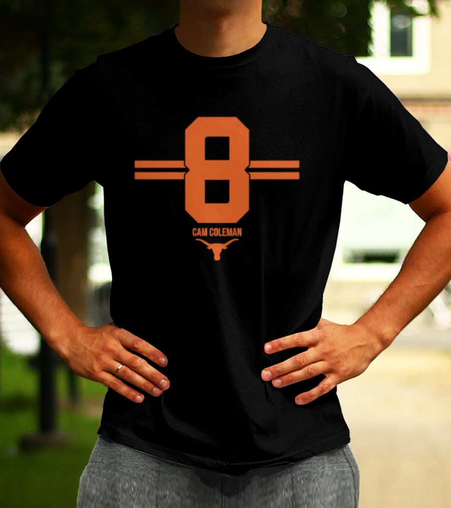Texas Longhorns Cam Coleman Number 8 NCAA Football T-Shirt