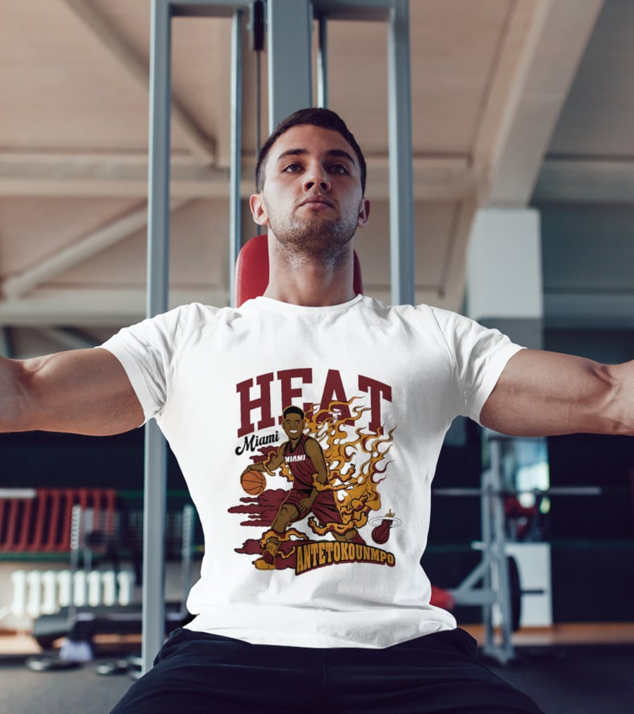 Miami Heat Antetokounmpo Basketball Flame Comic T-Shirt