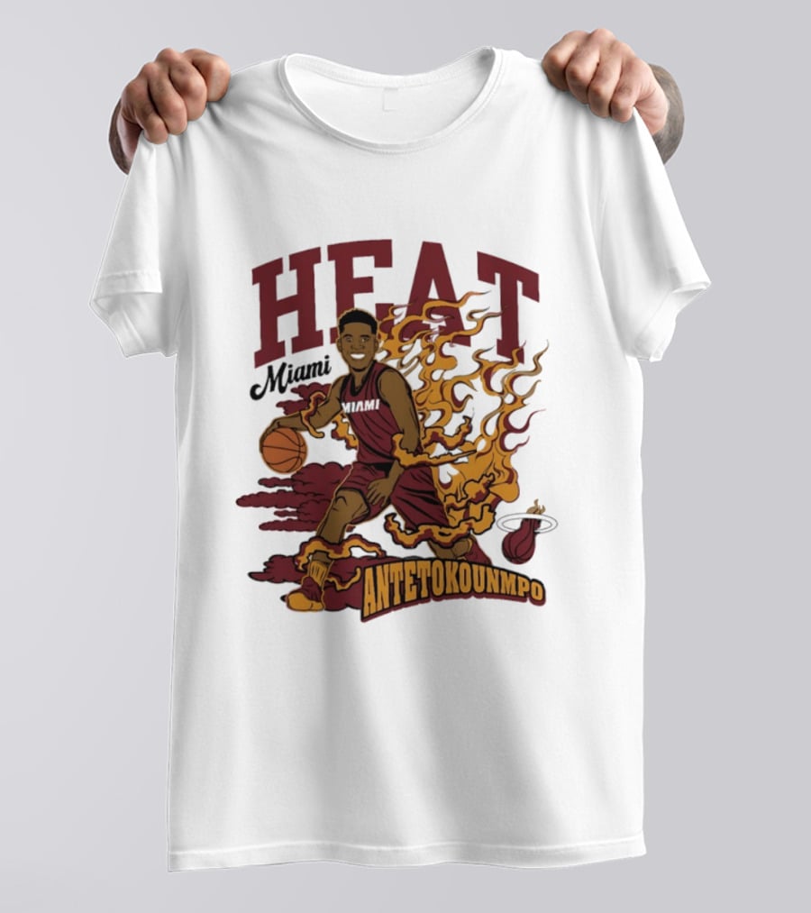 Miami Heat Antetokounmpo Basketball Flame Comic T-Shirt