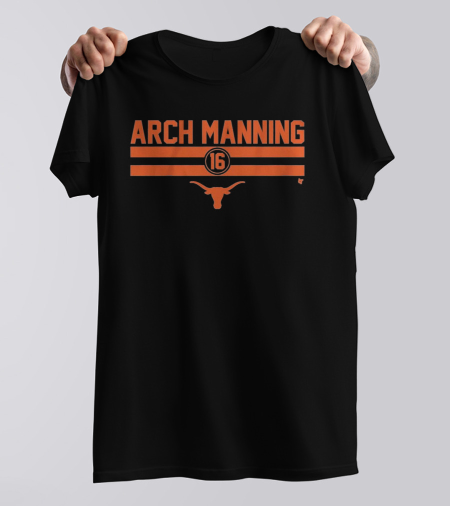 Texas Longhorns Arch Manning 16 Football Stripe Longhorn T-Shirt