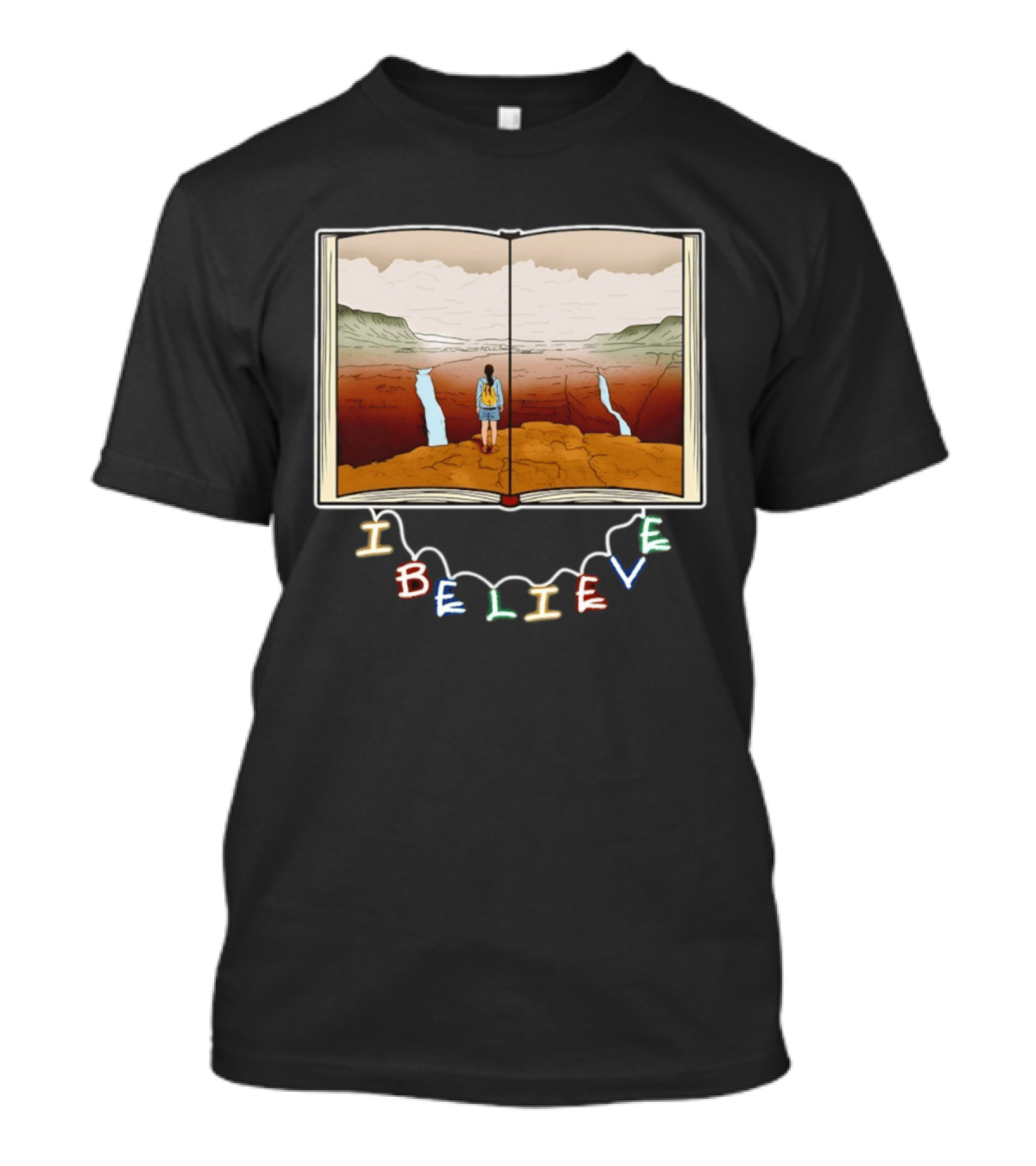 I Believe Open Book Landscape Journey Adventure T-Shirt