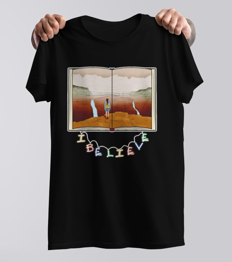 I Believe Open Book Landscape Journey Adventure T-Shirt