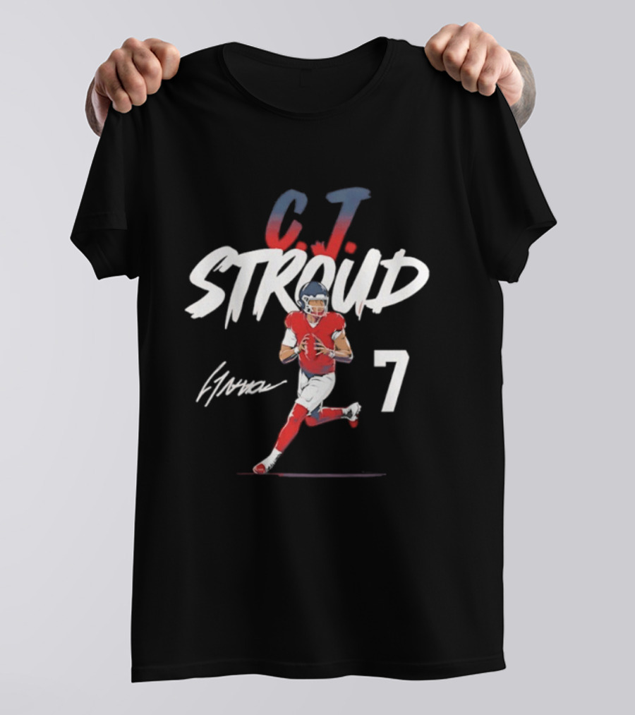 C.J. Stroud Houston Texans 7 Football Star 2026 Signature Pose T-Shirt
