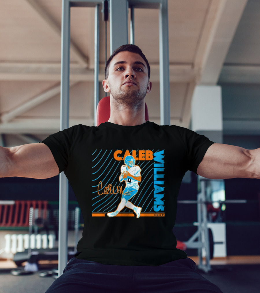Caleb Williams Neon Nights Football Pose With Signature T-Shirt