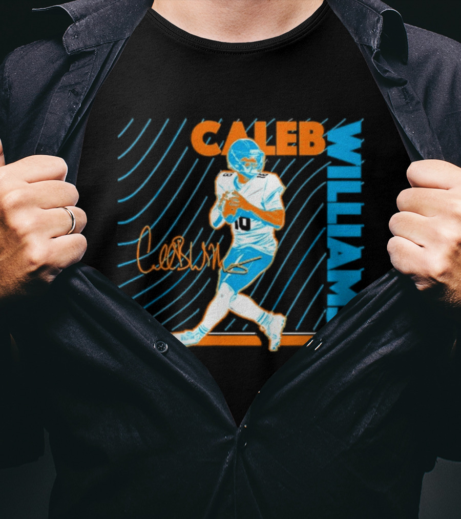 Caleb Williams Neon Nights Football Pose With Signature T-Shirt