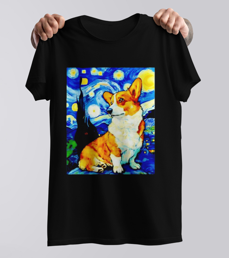 Corgi The Starry Night Vincent Van Gogh Dog Art Collaboration T-Shirt
