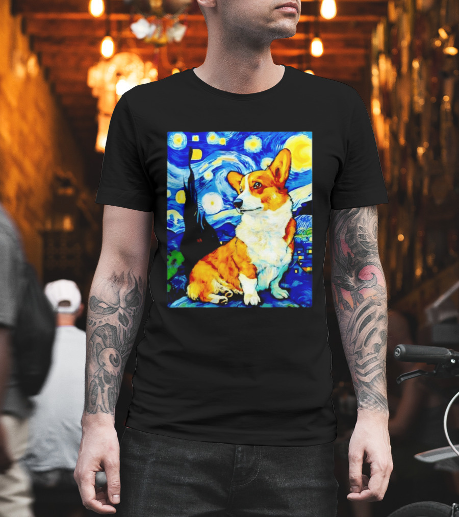 Corgi The Starry Night Vincent Van Gogh Dog Art Collaboration T-Shirt