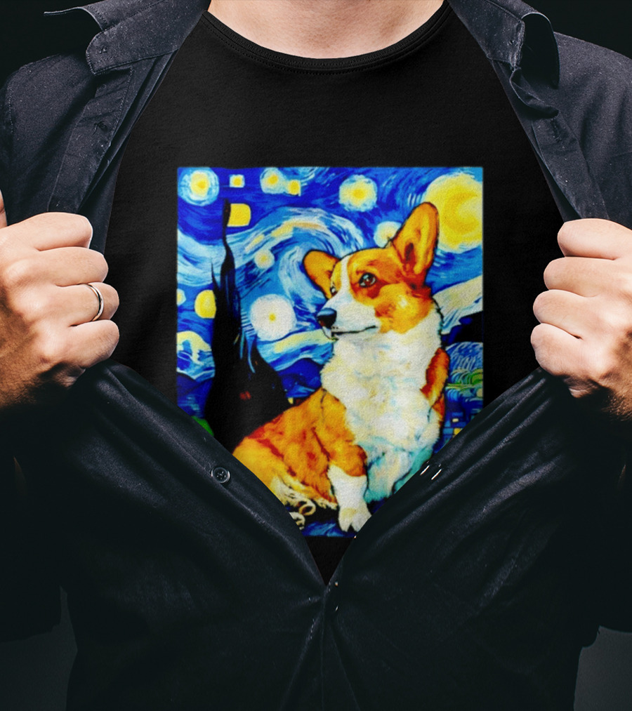 Corgi The Starry Night Vincent Van Gogh Dog Art Collaboration T-Shirt