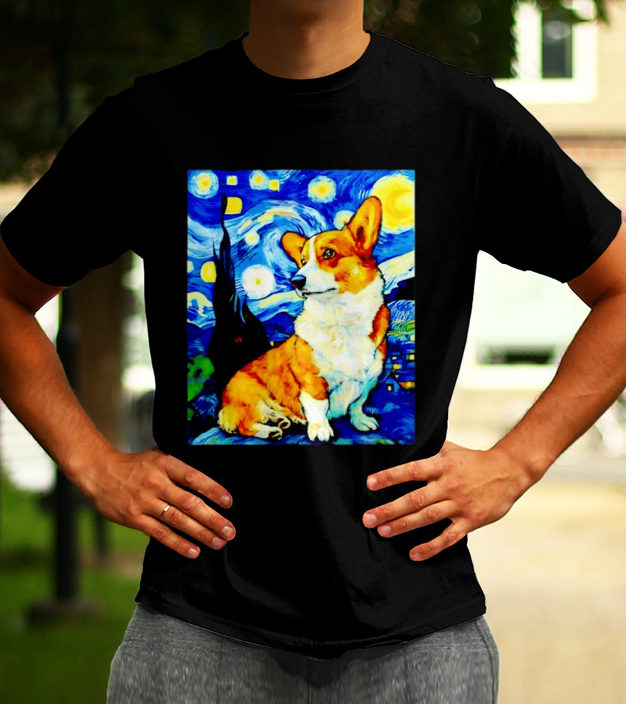 Corgi The Starry Night Vincent Van Gogh Dog Art Collaboration T-Shirt