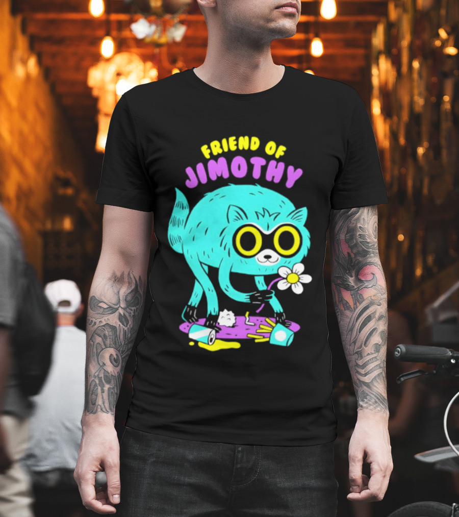 Friend Of Jimothy Raccoon Holding Flower Cute Cartoon T-Shirt