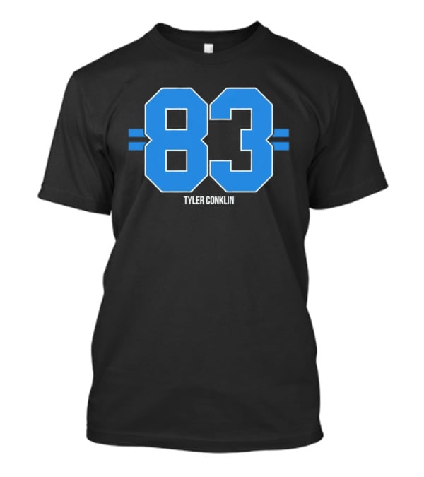 Tyler Conklin 83 Blue Stripe Detroit Lions Number T-Shirt