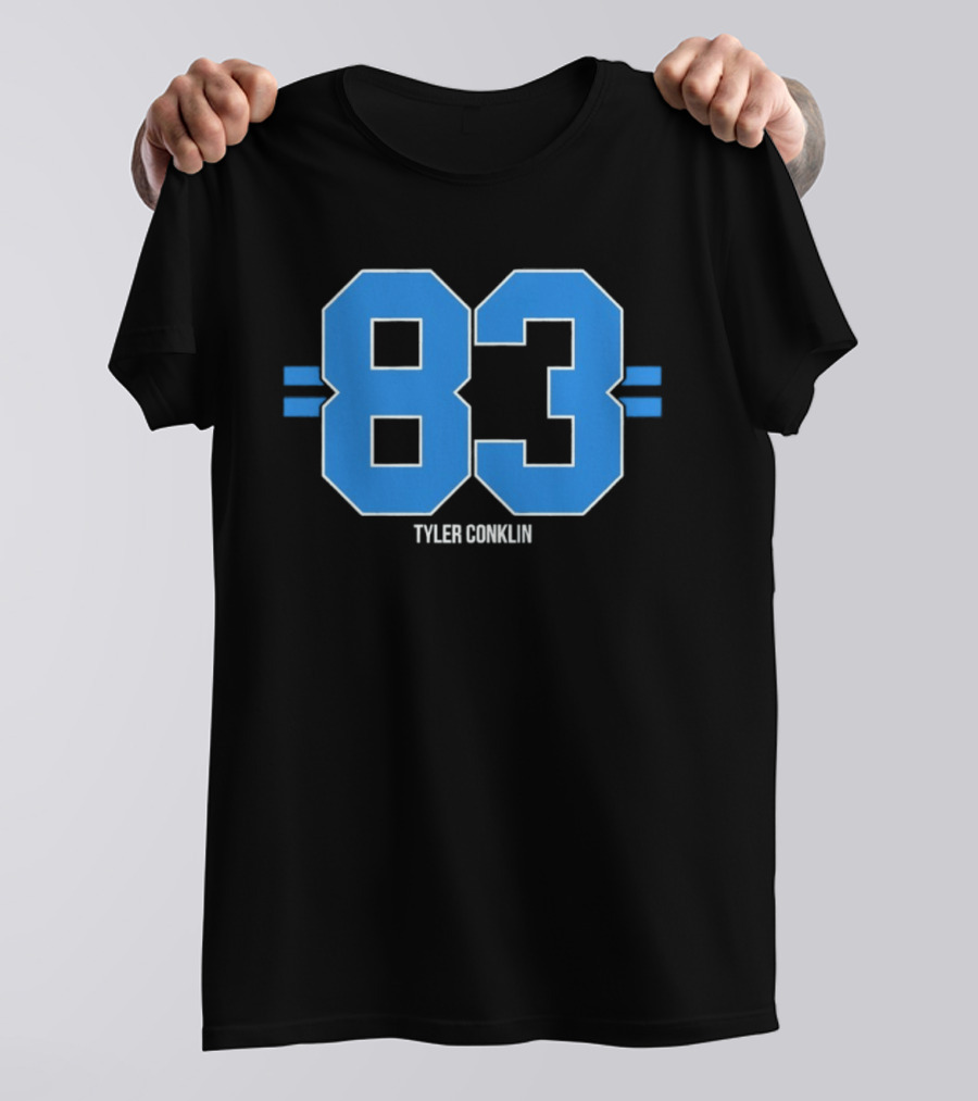 Tyler Conklin 83 Blue Stripe Detroit Lions Number T-Shirt