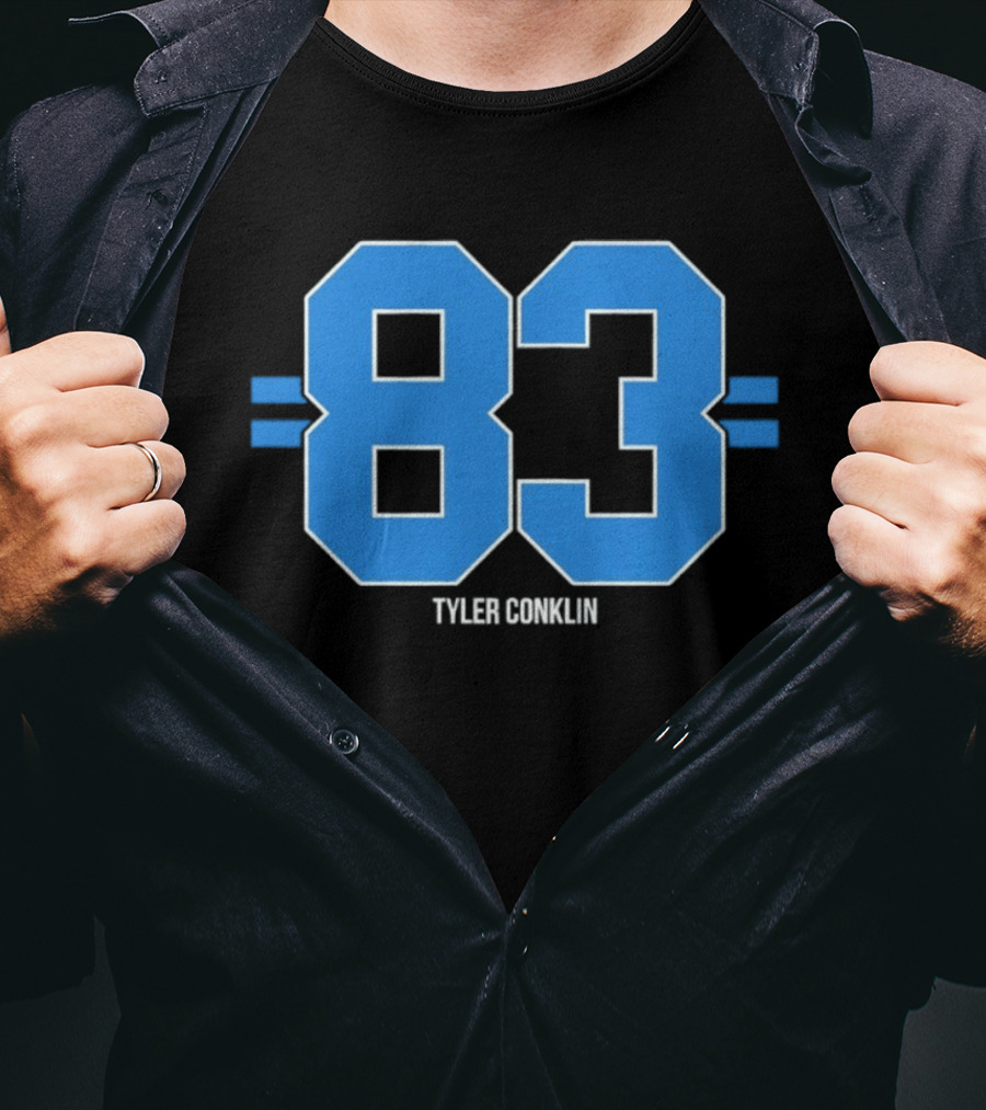 Tyler Conklin 83 Blue Stripe Detroit Lions Number T-Shirt