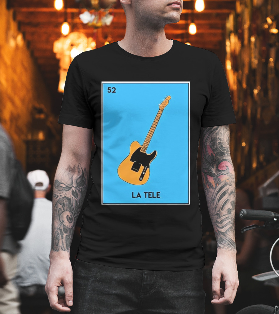 Jeff Garlin La Tele 52 Guitar Image With Number On Blue T-Shirt
