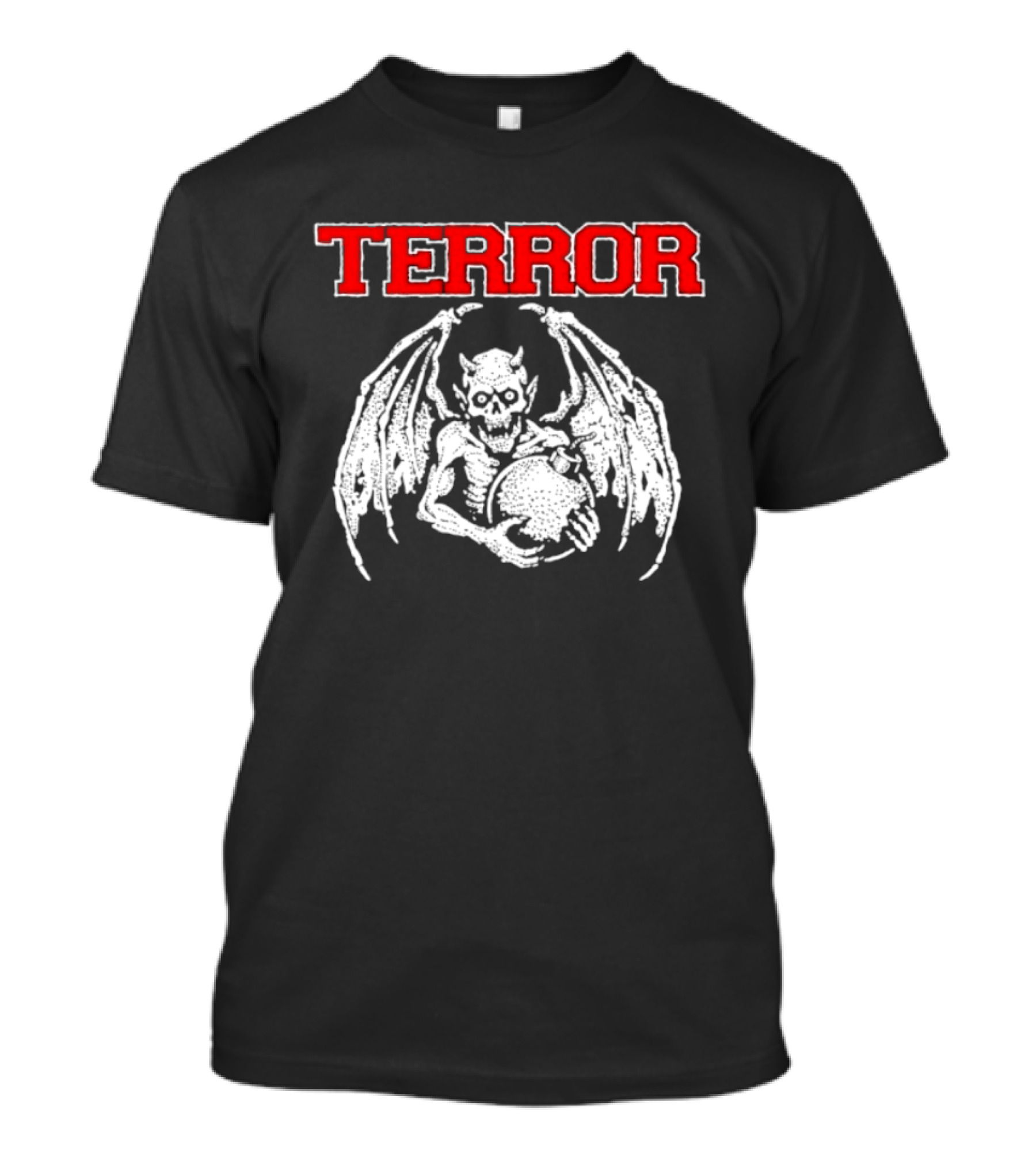 Terror Red Lettering Demon With Wings Holding Bomb T-Shirt