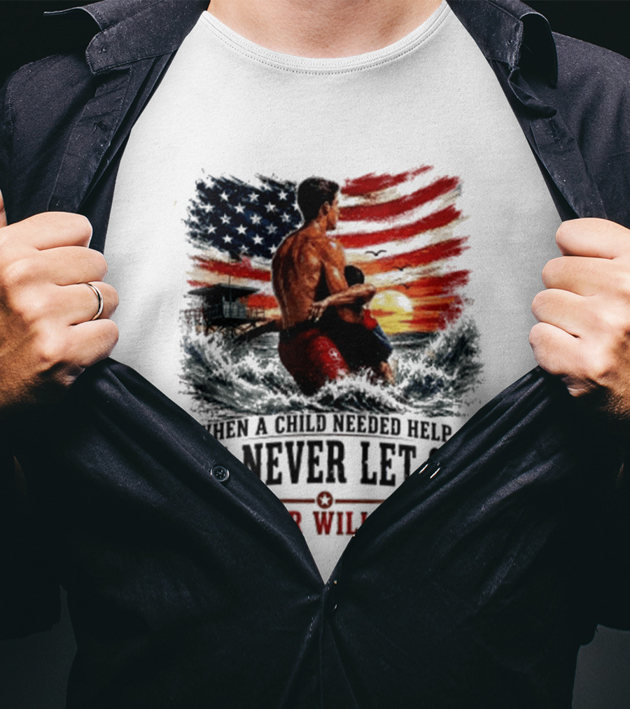 Ryder Williams He Never Let Go American Flag Lifesaver Hero Sea Rescue T-Shirt