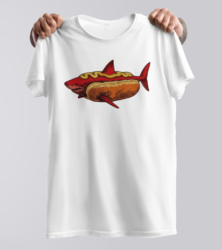 Shark Hot Dog Mustard Mashup Humor T-Shirt
