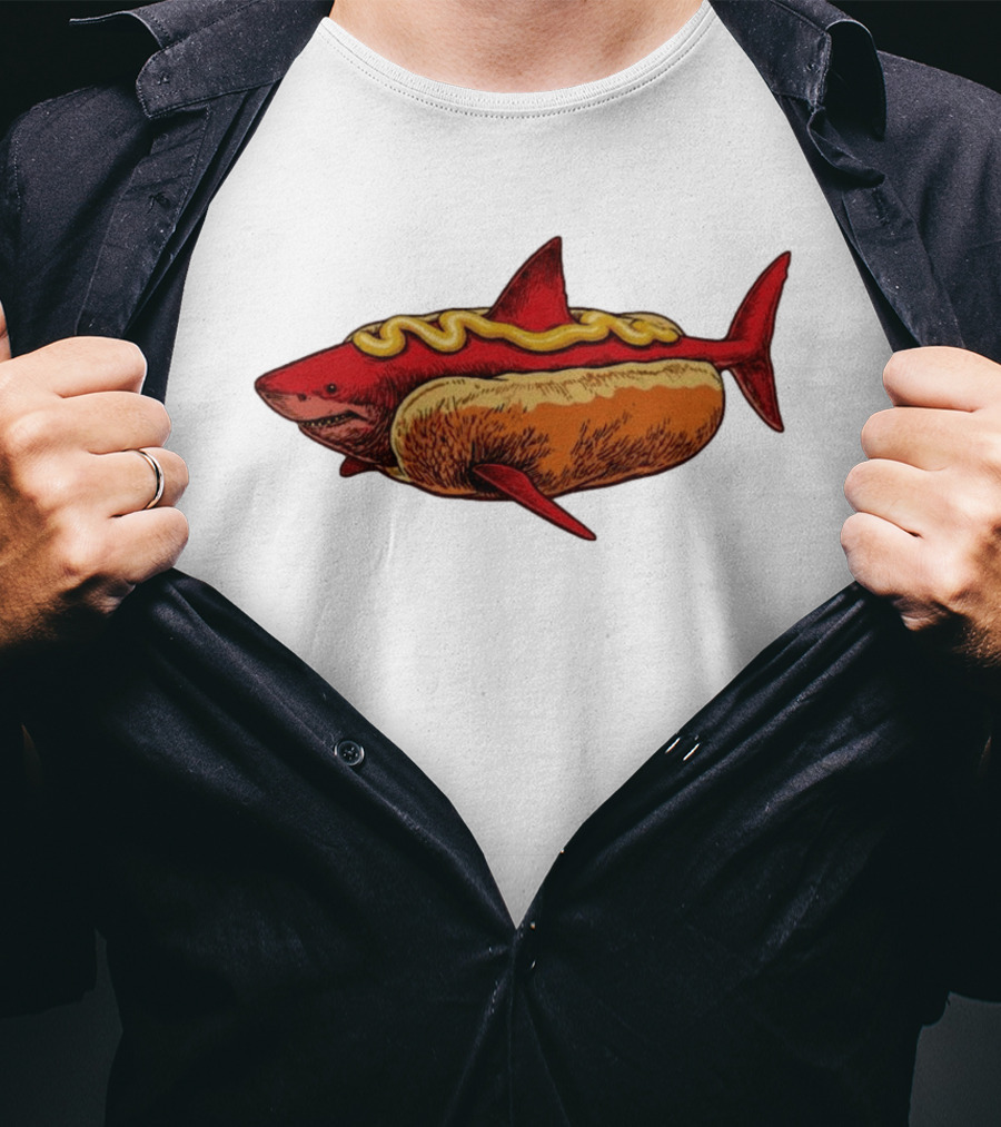 Shark Hot Dog Mustard Mashup Humor T-Shirt