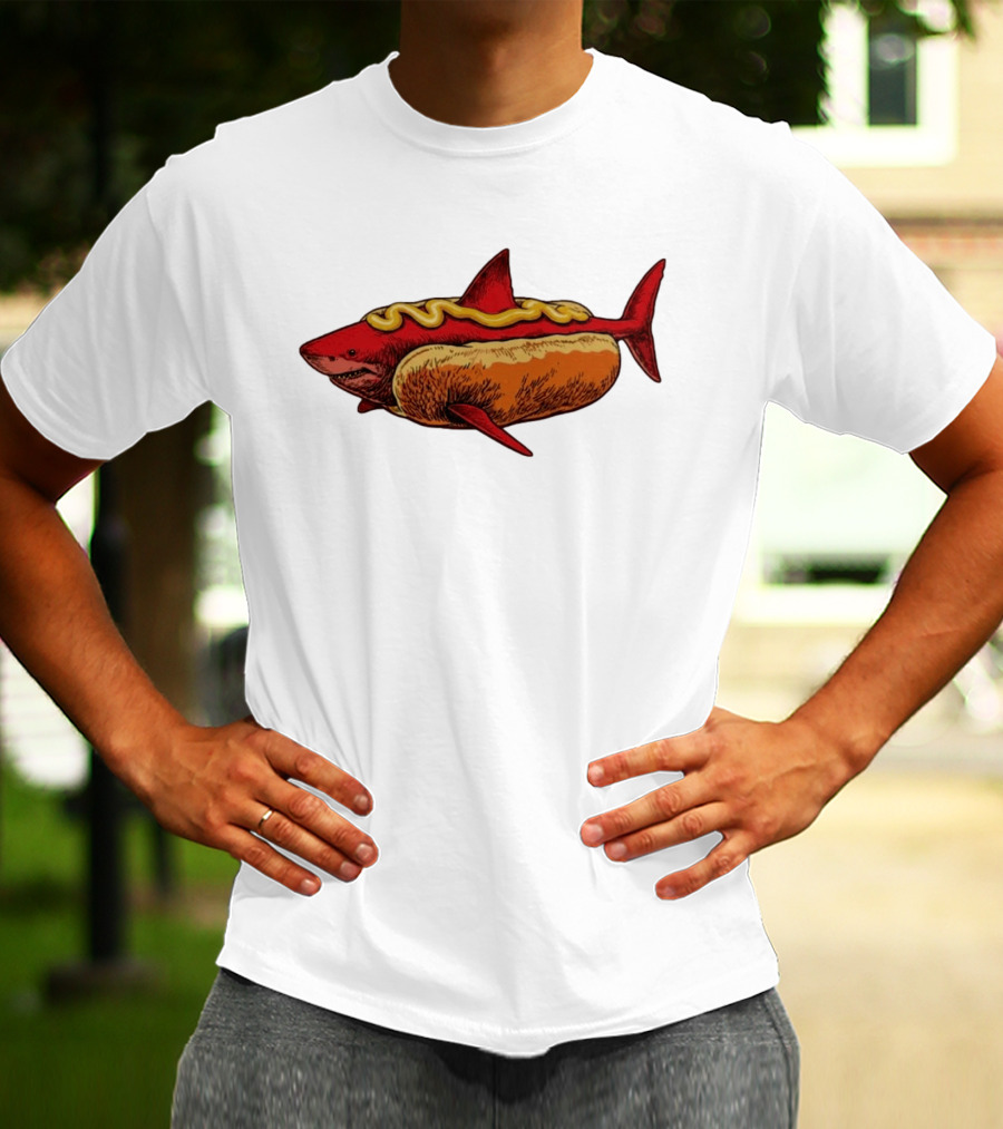 Shark Hot Dog Mustard Mashup Humor T-Shirt